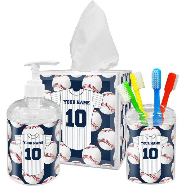 Custom Baseball Jersey Acrylic Bathroom Accessories Set w/ Name and Number