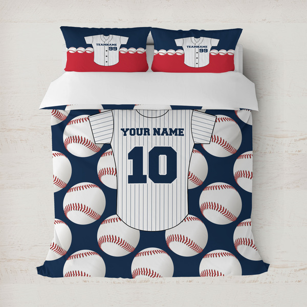 Custom Baseball Jersey Duvet Cover Set - Full / Queen (Personalized)