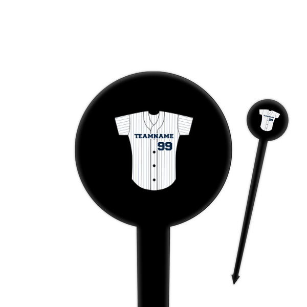 Custom Baseball Jersey 4" Round Plastic Food Picks - Black - Single Sided (Personalized)