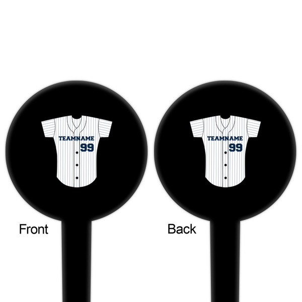 Baseball Jersey Black Plastic 4" Food Pick - Round - Double Sided - Front & Back