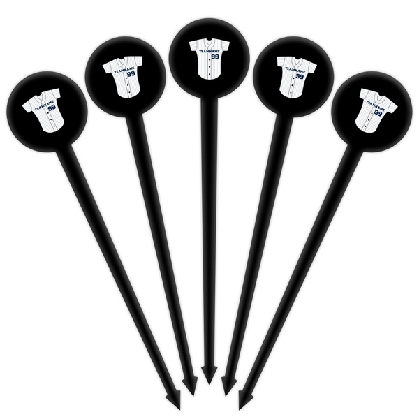 Baseball Jersey Black Plastic 4" Food Pick - Round - Fan View