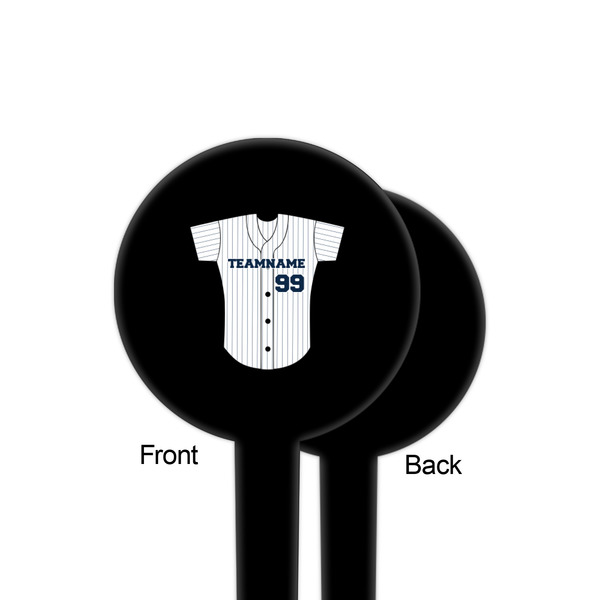 Baseball Jersey Black Plastic 4" Food Pick - Round - Single Sided - Front & Back