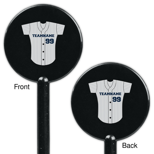 Baseball Jersey Black Plastic 5.5" Stir Stick - Double Sided - Round - Front & Back