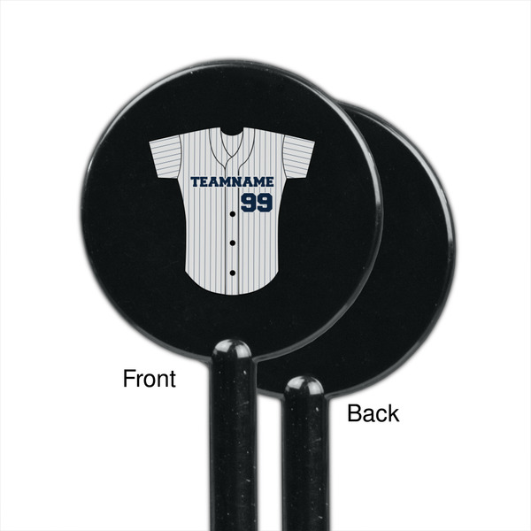 Baseball Jersey Black Plastic 5.5" Stir Stick - Single Sided - Round - Front & Back