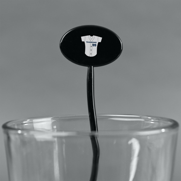 Baseball Jersey Black Plastic 7" Stir Stick - Oval - Main