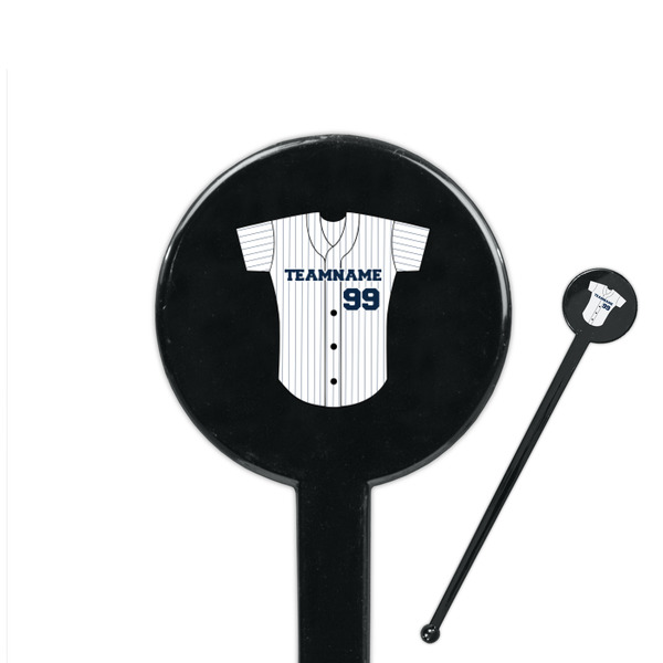 Custom Baseball Jersey 7" Round Plastic Stir Sticks - Black - Single Sided (Personalized)