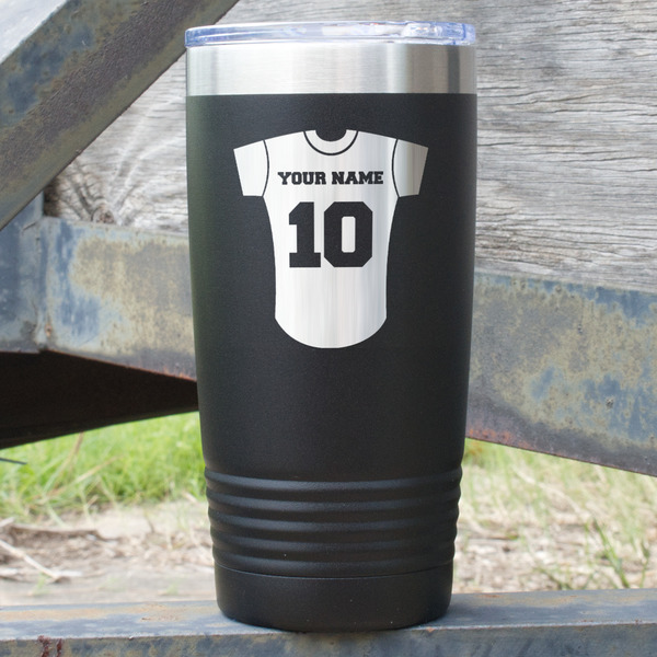 Custom Baseball Jersey 20 oz Stainless Steel Tumbler - Black - Double Sided (Personalized)