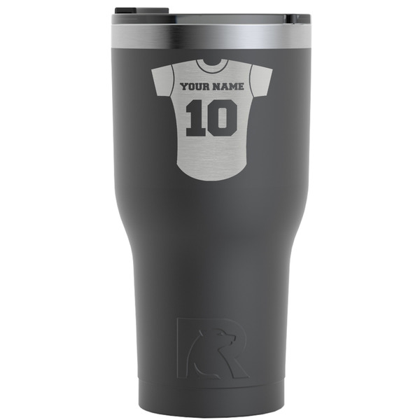 Custom Baseball Jersey RTIC Tumbler - Black - Engraved Front (Personalized)
