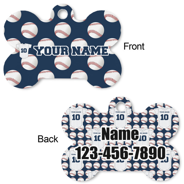 Baseball Jersey Bone Shaped Dog Tag - Front & Back