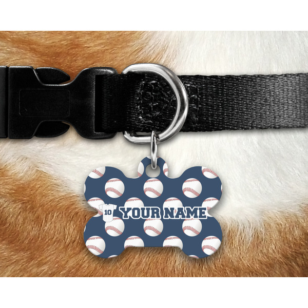 Baseball Jersey Bone Shaped Dog Tag on Collar & Dog