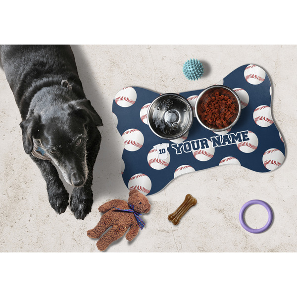 Baseball Jersey Bone Shaped Mat w/ Food & Water