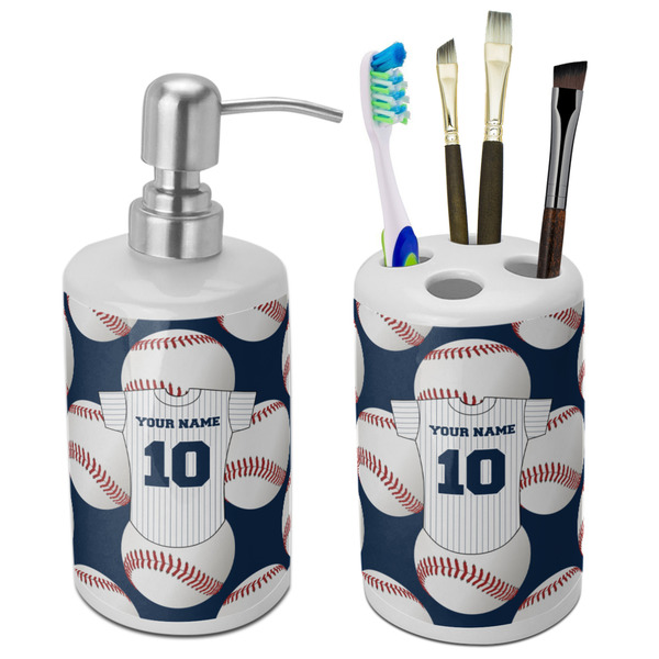 Custom Baseball Jersey Ceramic Bathroom Accessories Set (Personalized)