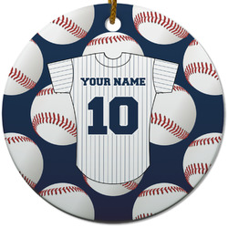 Baseball Jersey Round Ceramic Ornament w/ Name and Number