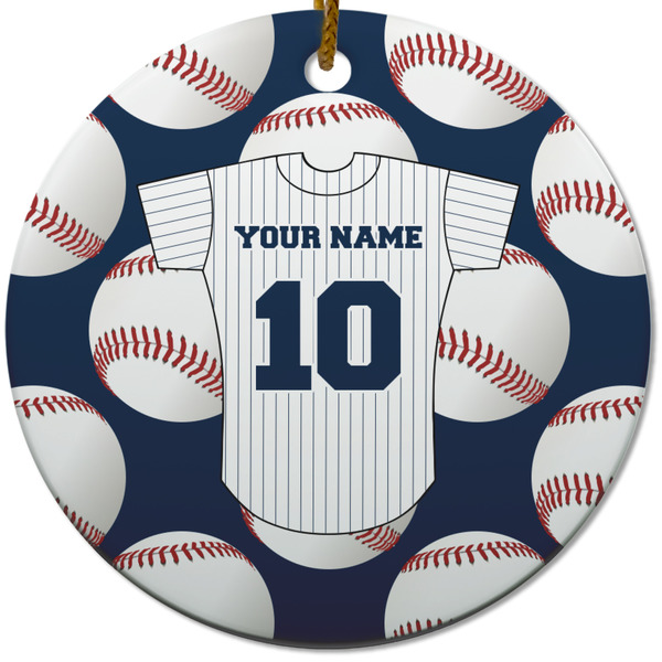 Custom Baseball Jersey Round Ceramic Ornament w/ Name and Number