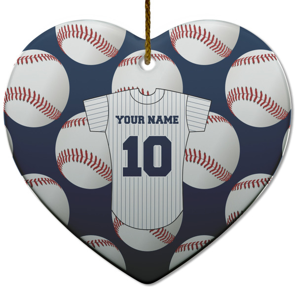 Custom Baseball Jersey Heart Ceramic Ornament w/ Name and Number