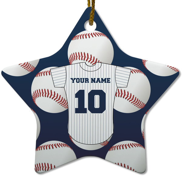 Custom Baseball Jersey Star Ceramic Ornament w/ Name and Number