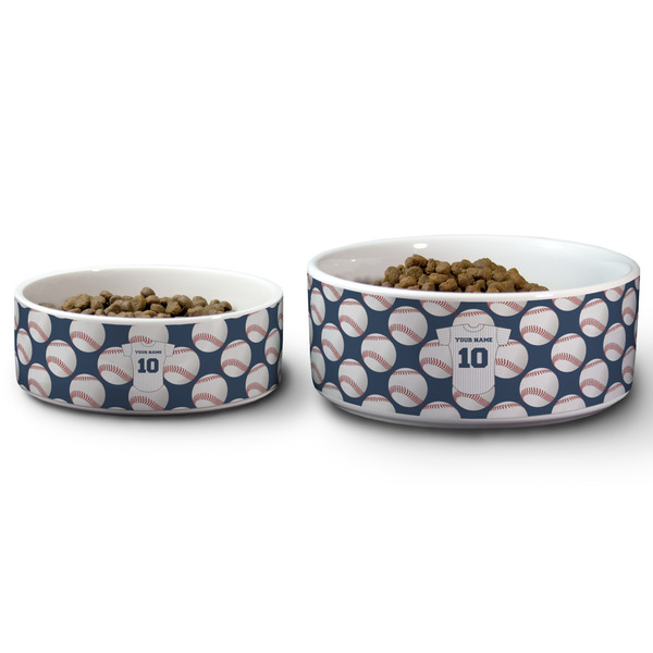 Baseball Jersey Ceramic Dog Bowls - Size Comparison