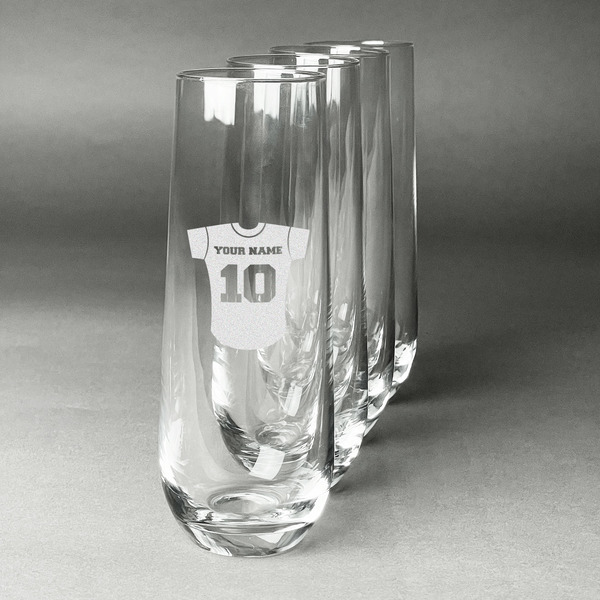 Custom Baseball Jersey Champagne Flute - Stemless Engraved - Set of 4 (Personalized)