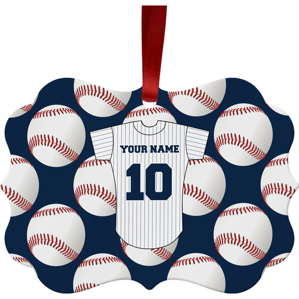 Custom Baseball Jersey Metal Frame Ornament - Double Sided w/ Name and Number