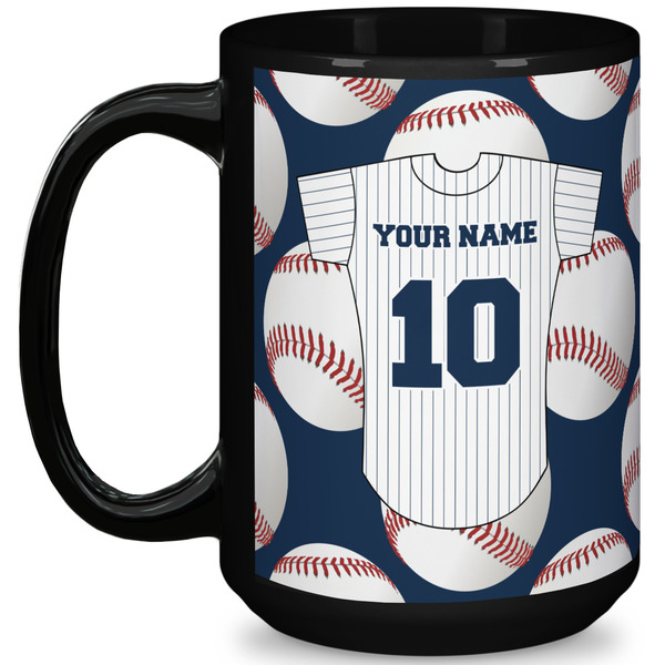Custom Baseball Jersey 15 Oz Coffee Mug - Black (Personalized)