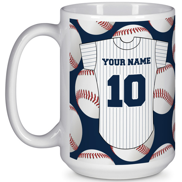 Custom Baseball Jersey 15 Oz Coffee Mug - White (Personalized)