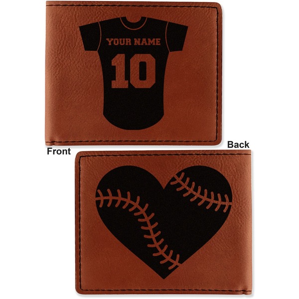 Baseball Jersey Cognac Leatherette Bifold Wallets - Front and Back