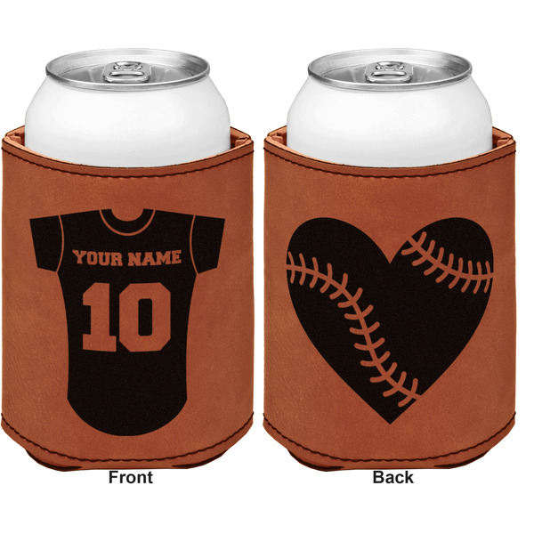 Baseball Jersey Cognac Leatherette Can Sleeve - Double Sided Front and Back