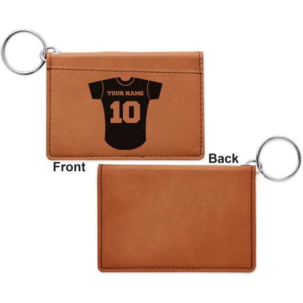 Baseball Jersey Cognac Leatherette Keychain ID Holders - Front Apvl