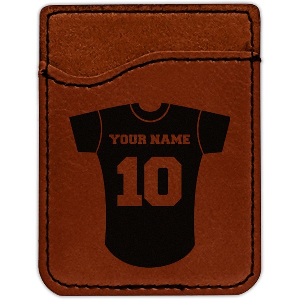 Baseball Jersey Cognac Leatherette Phone Wallet close up