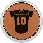 Baseball Jersey Set of 4 Leatherette Round Coasters w/ Silver Edge (Personalized)