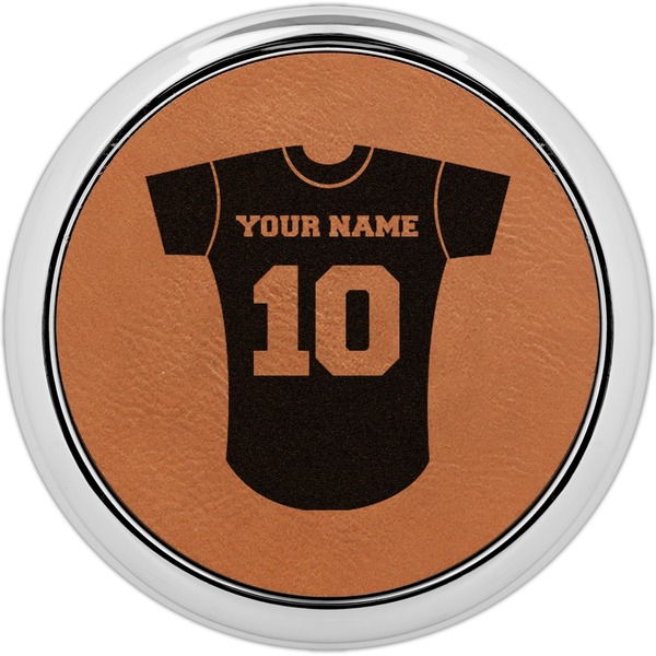 Custom Baseball Jersey Set of 4 Leatherette Round Coasters w/ Silver Edge (Personalized)