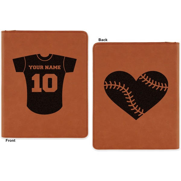 Baseball Jersey Cognac Leatherette Zipper Portfolios with Notepad - Double Sided - Apvl