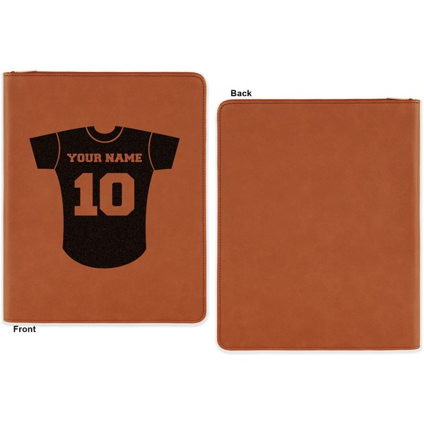 Baseball Jersey Cognac Leatherette Zipper Portfolios with Notepad - Single Sided - Apvl
