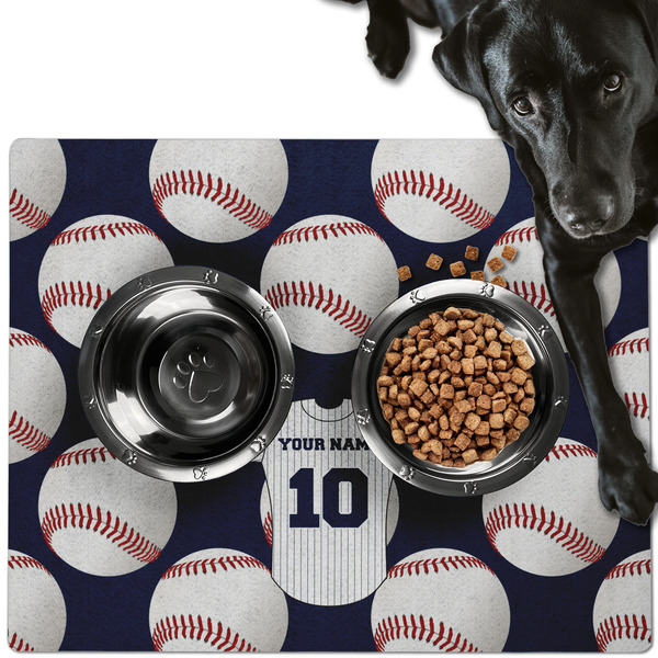 Custom Baseball Jersey Dog Food Mat - Large w/ Name and Number