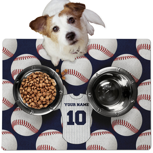 Baseball Jersey Dog Food Mat - Medium LIFESTYLE