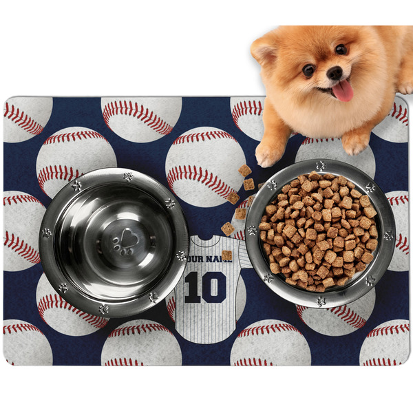 Custom Baseball Jersey Dog Food Mat - Small w/ Name and Number