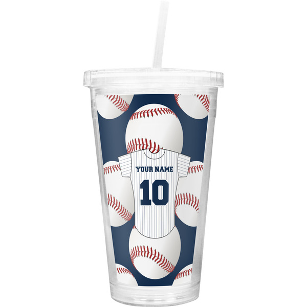 Custom Baseball Jersey Double Wall Tumbler with Straw (Personalized)