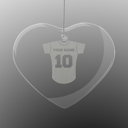 Baseball Jersey Engraved Glass Ornament - Heart (Personalized)