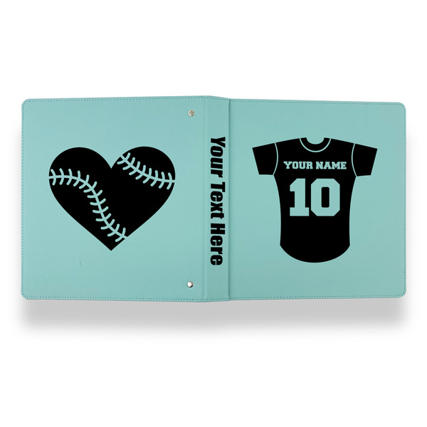 Baseball Jersey Leather Binder - 1" - Teal - Back Spine Front View
