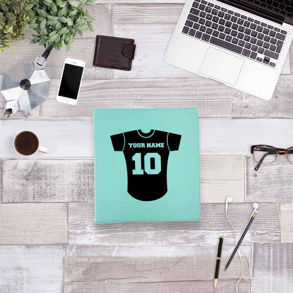 Baseball Jersey Leather Binder - 1" - Teal - Lifestyle View