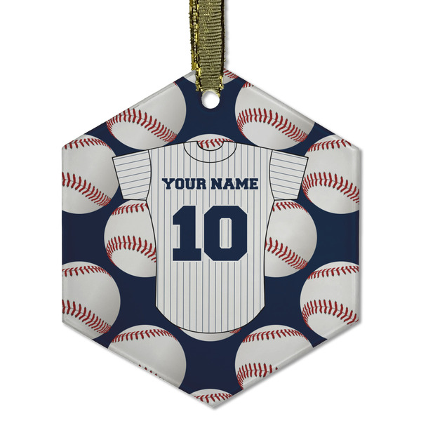 Custom Baseball Jersey Flat Glass Ornament - Hexagon w/ Name and Number
