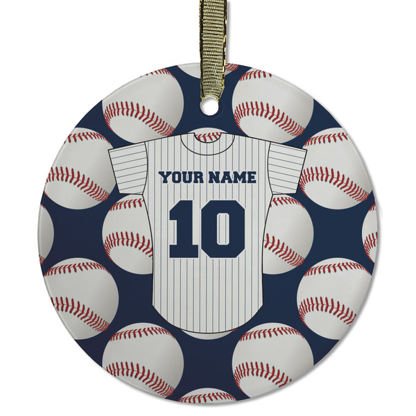Custom Baseball Jersey Flat Glass Ornament - Round w/ Name and Number
