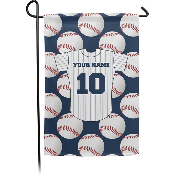Custom Baseball Jersey Small Garden Flag - Double Sided w/ Name and Number
