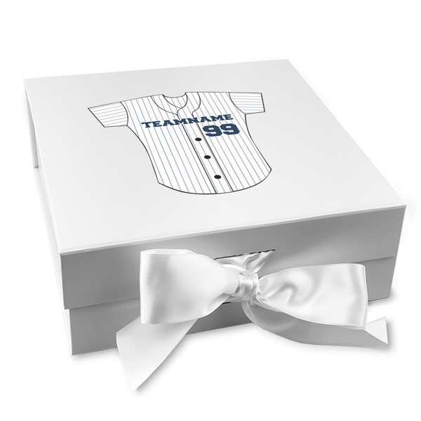 Custom Baseball Jersey Gift Box with Magnetic Lid - White (Personalized)