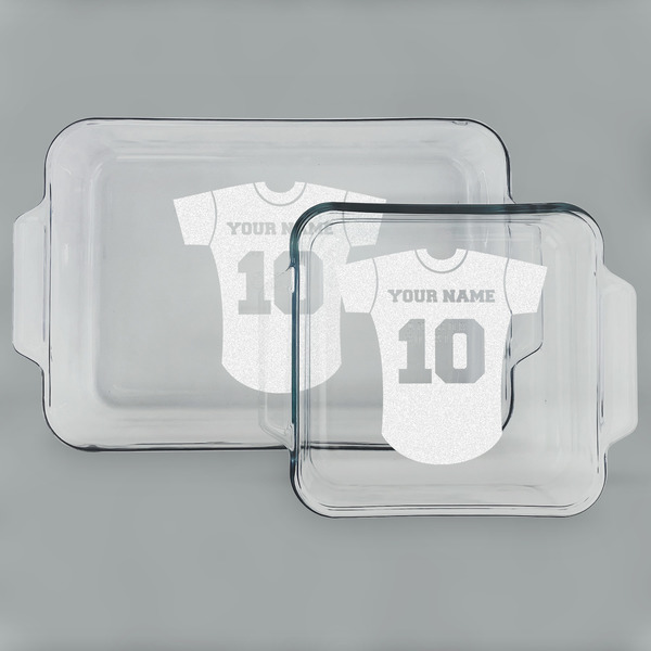 Custom Baseball Jersey Set of Glass Baking & Cake Dish - 13in x 9in & 8in x 8in (Personalized)