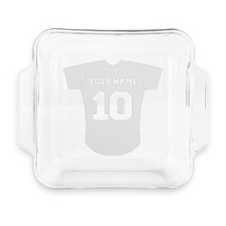 Baseball Jersey Glass Cake Dish with Truefit Lid - 8in x 8in (Personalized)