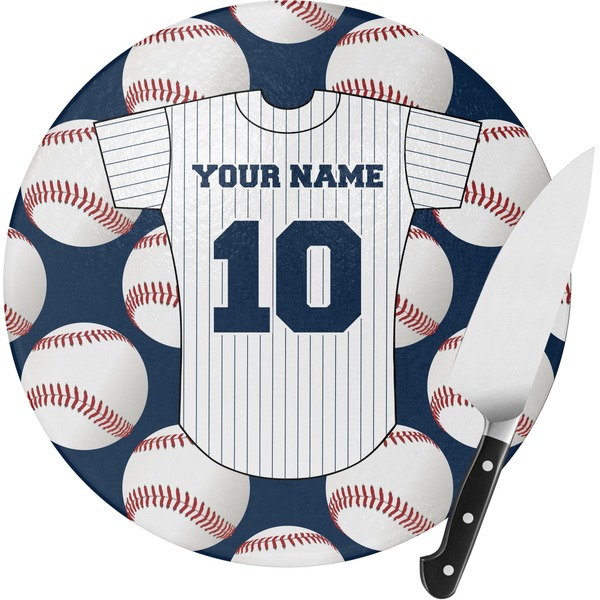 Custom Baseball Jersey Round Glass Cutting Board (Personalized)