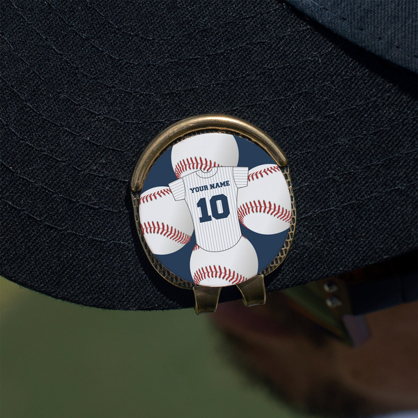 Baseball Jersey Golf Ball Marker Hat Clip - Gold - On Hat