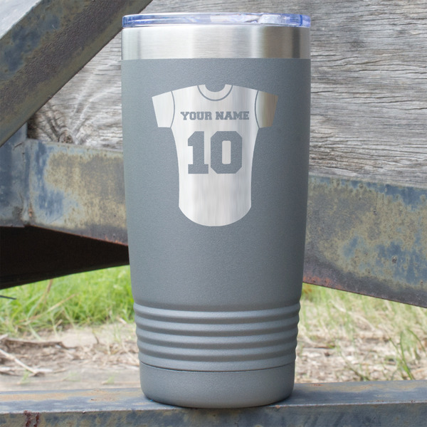 Custom Baseball Jersey 20 oz Stainless Steel Tumbler - Grey - Single Sided (Personalized)
