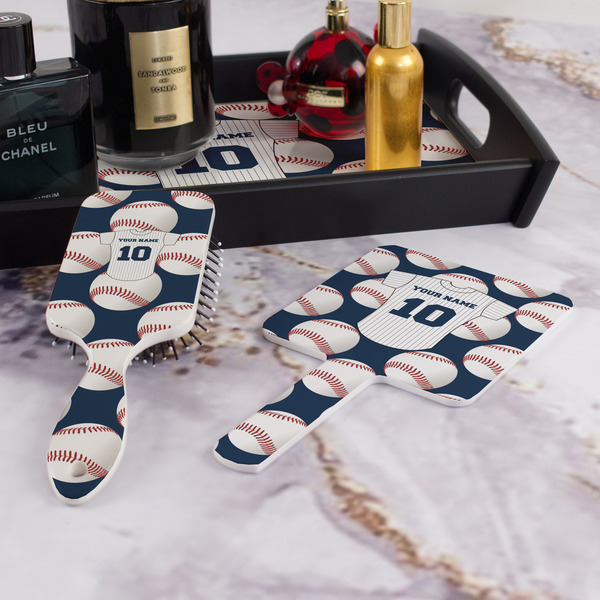 Baseball Jersey Hair Brush and Hand Mirror - Bathroom Scene